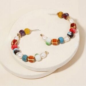 Boho Open Hoop Beaded Earrings
